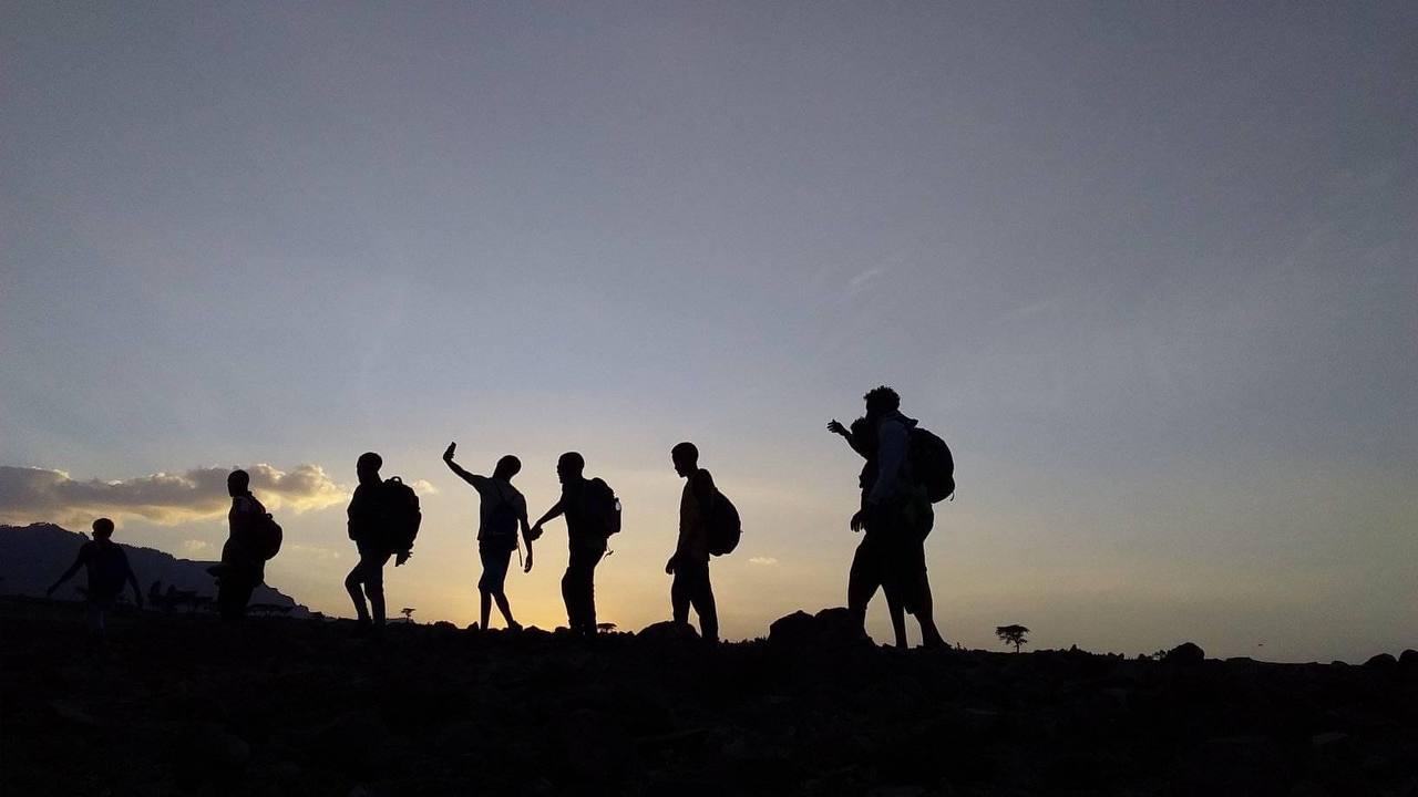 Trekking group in Ethiopian mountains