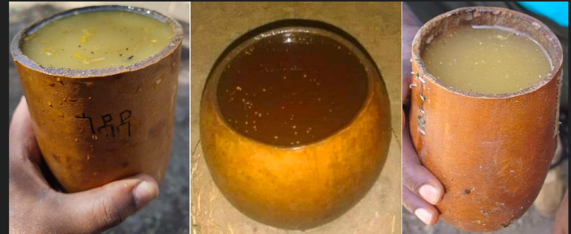 Ethiopian Tella beer being prepared in traditional way